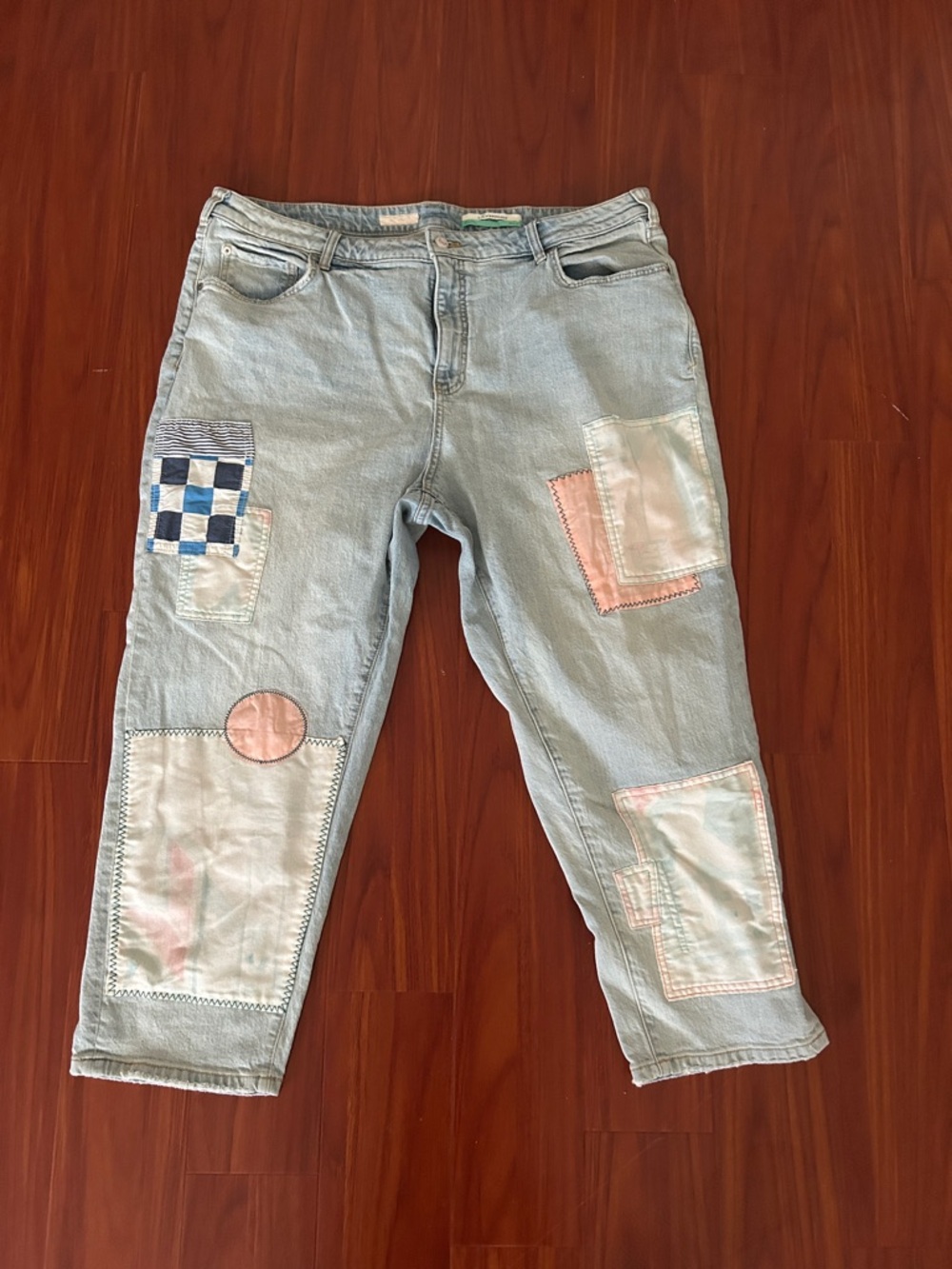 Pilcro Light Blue Patchwork Cropped Jeans